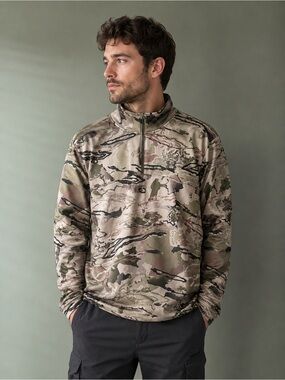 Under Armour Camo Quarter Zip Pullover Men’s 3XL Loose Fit Performance Hunting